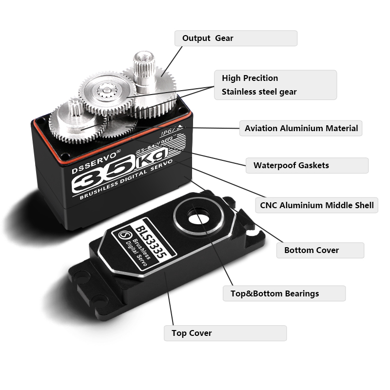 DSSERVO BLS3335 45kg.cm 0.08sec/60 Digital Brushless RC Servos for RC Cars and Robotics