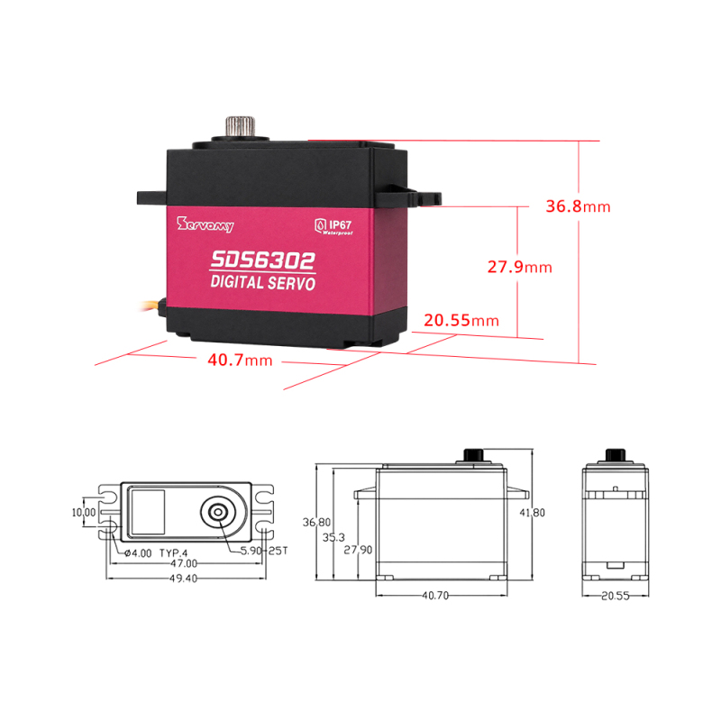 ServoMy SDS6302 35.0Kgf.cm 0.10sec/60° Waterpoof Coreless Standard Servo for RC Aircraft, RC Cars, RC Boats and Robotics