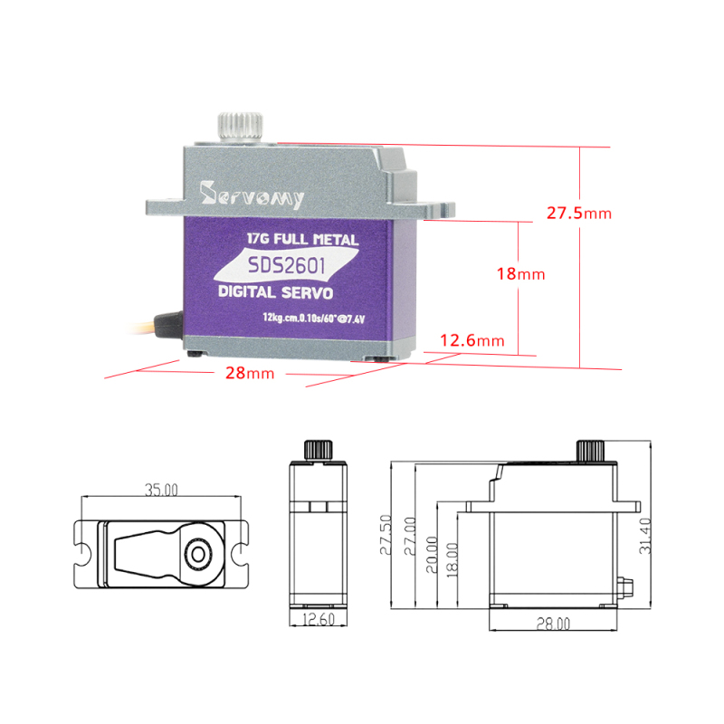 ServoMy SDS2601 14.0Kgf.cm 0.09sec/60° Coreless Mini Servo for RC Aircraft, RC Cars and Robotics