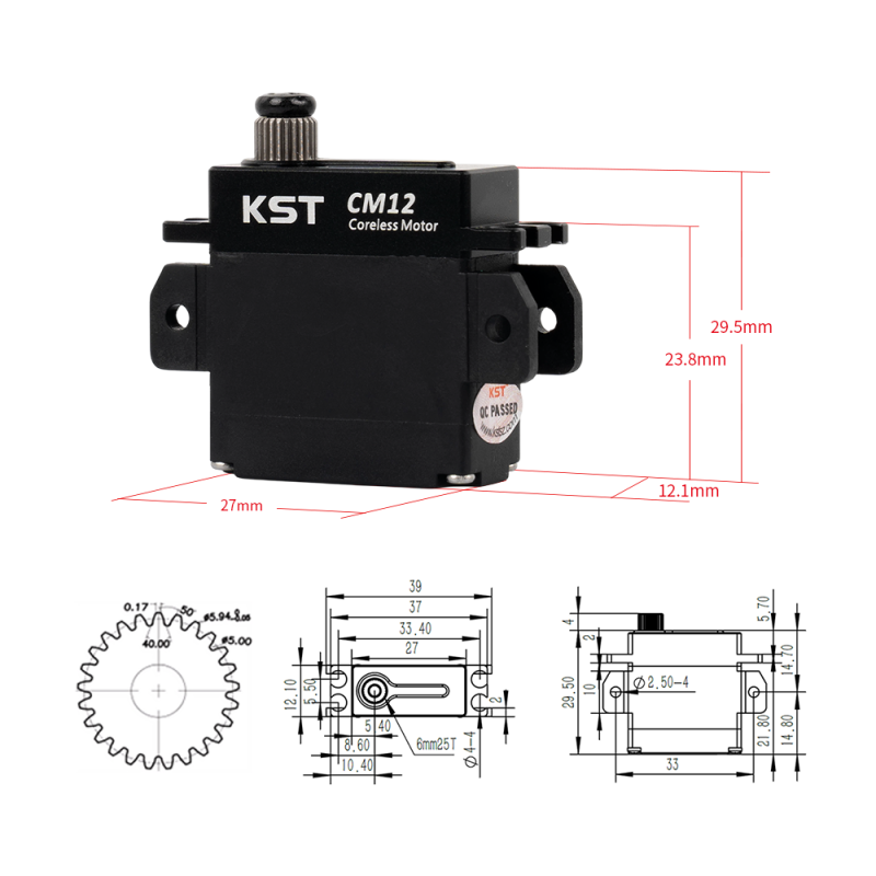 KST CM12 Coreless Digital Metal Gear Mini Servo 7.5Kgf.cm 0.08sec/60° for RC Aircraft