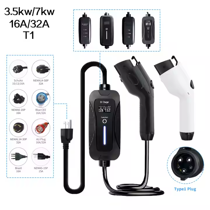 3.5kw 7kw 16A 32A Type 2 Mobile Level 2 Ev Charger Ac Station OLCD Screen Car Manufacture Portable Electric Vehicle for Wuling