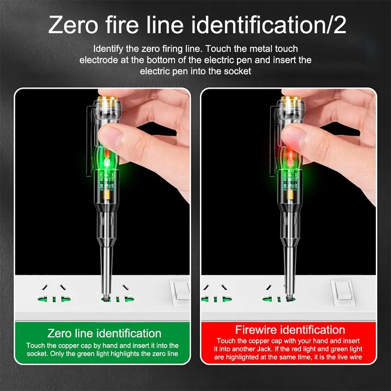 Dual-LED Non-Contact Voltage Tester Pen – High Visibility Red/Green Lights for AC/DC 12V-1000V, Compact Electrician Tool