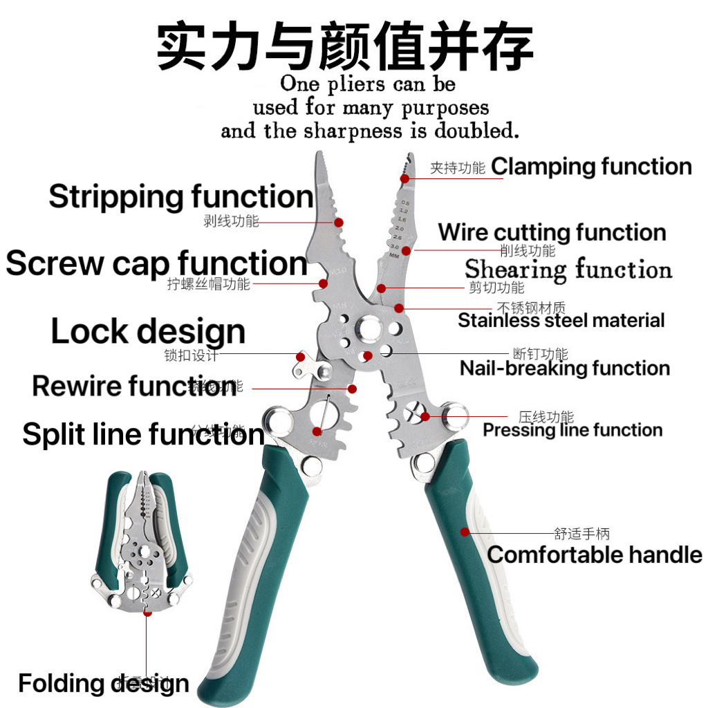 New Electrician Multi-Function Foldable Voltage Test Wire Cutter and Stripper  Live Compatible