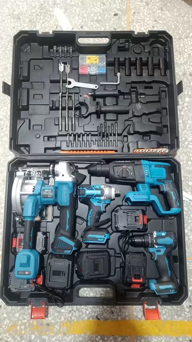 Brushless Lithium Power Tool Set: Lithium-Ion Impact Drill, Angle Grinder, Drill Wrench, 4-Piece Set (Universal with 2 Batteries)