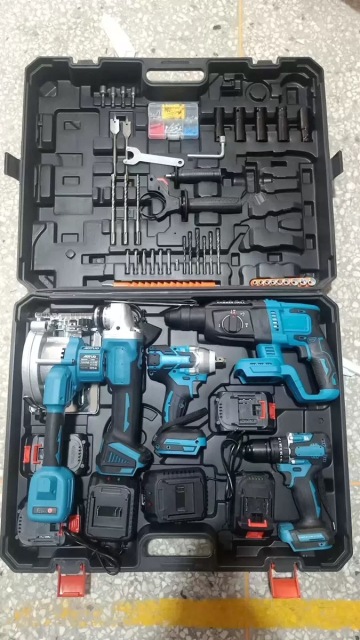 Brushless Lithium Power Tool Set: Lithium-Ion Impact Drill, Angle Grinder, Drill Wrench, 4-Piece Set (Universal with 2 Batteries)