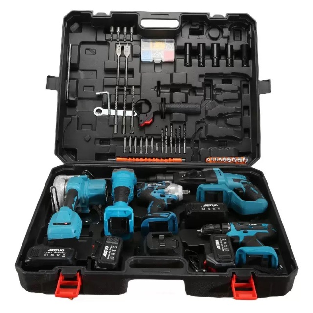 Brushless Lithium Power Tool Set: Lithium-Ion Impact Drill, Angle Grinder, Drill Wrench, 4-Piece Set (Universal with 2 Batteries)