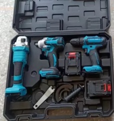 Three-piece brushless lithium power tool set with two batteries and one charger.