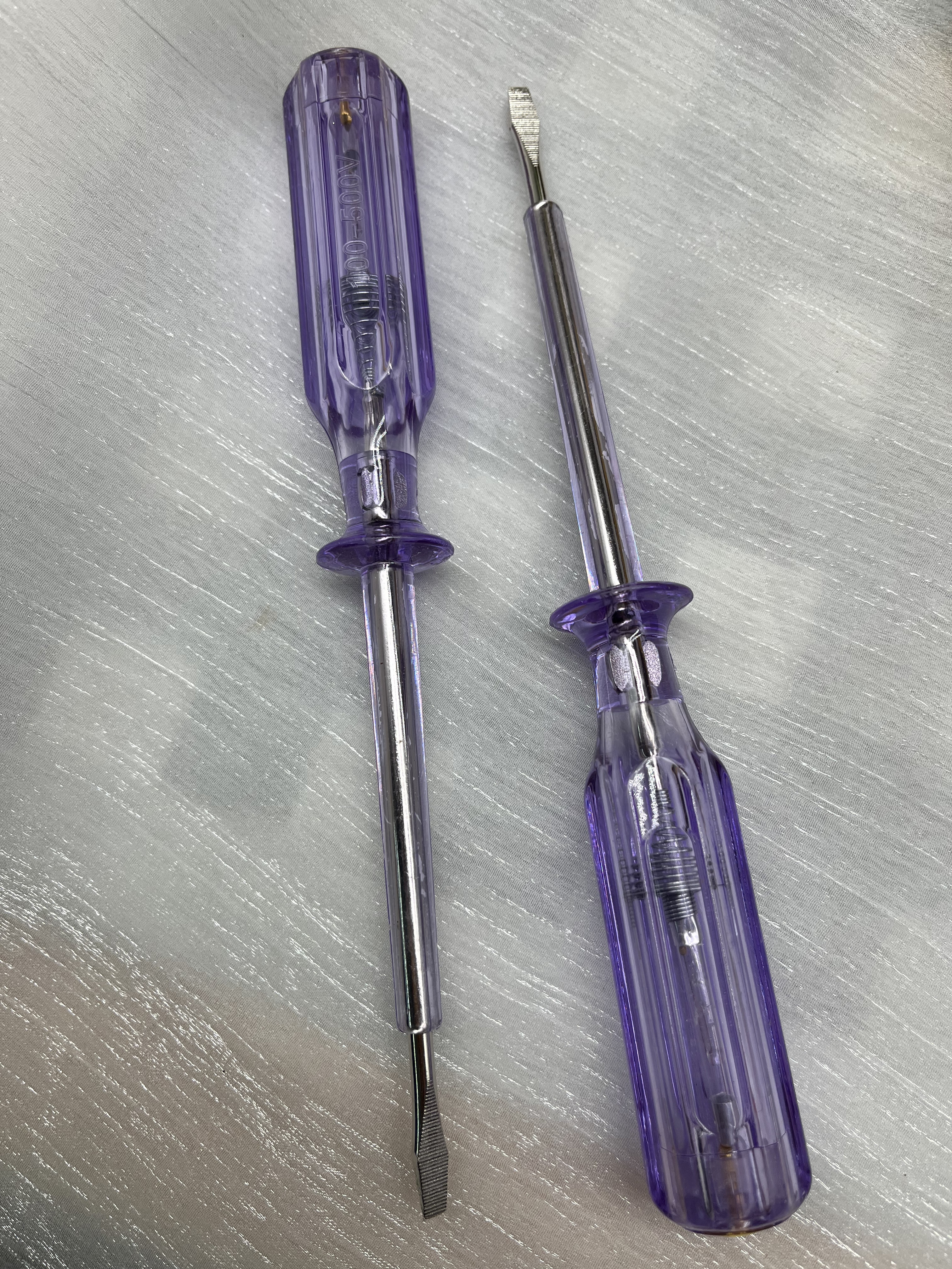 Electrician's Neon Voltage Tester with Blue Clear Handle