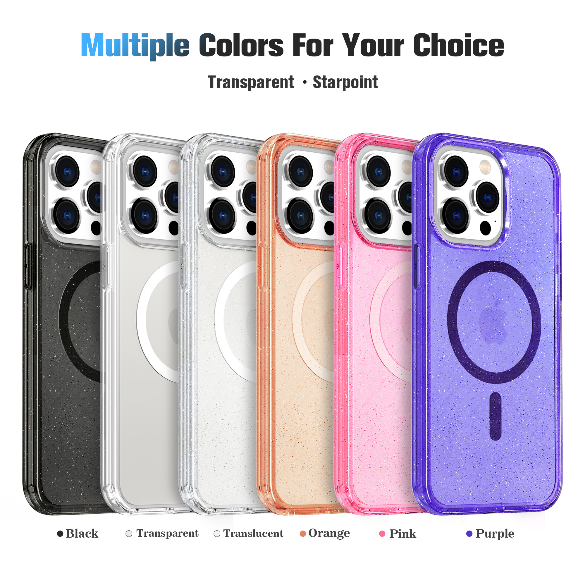 SBR-FYHK Supper Crystal Stay Clear Glitter Mobile Case With Strong Magnetic Cover for iPhone 16 Pro Max
