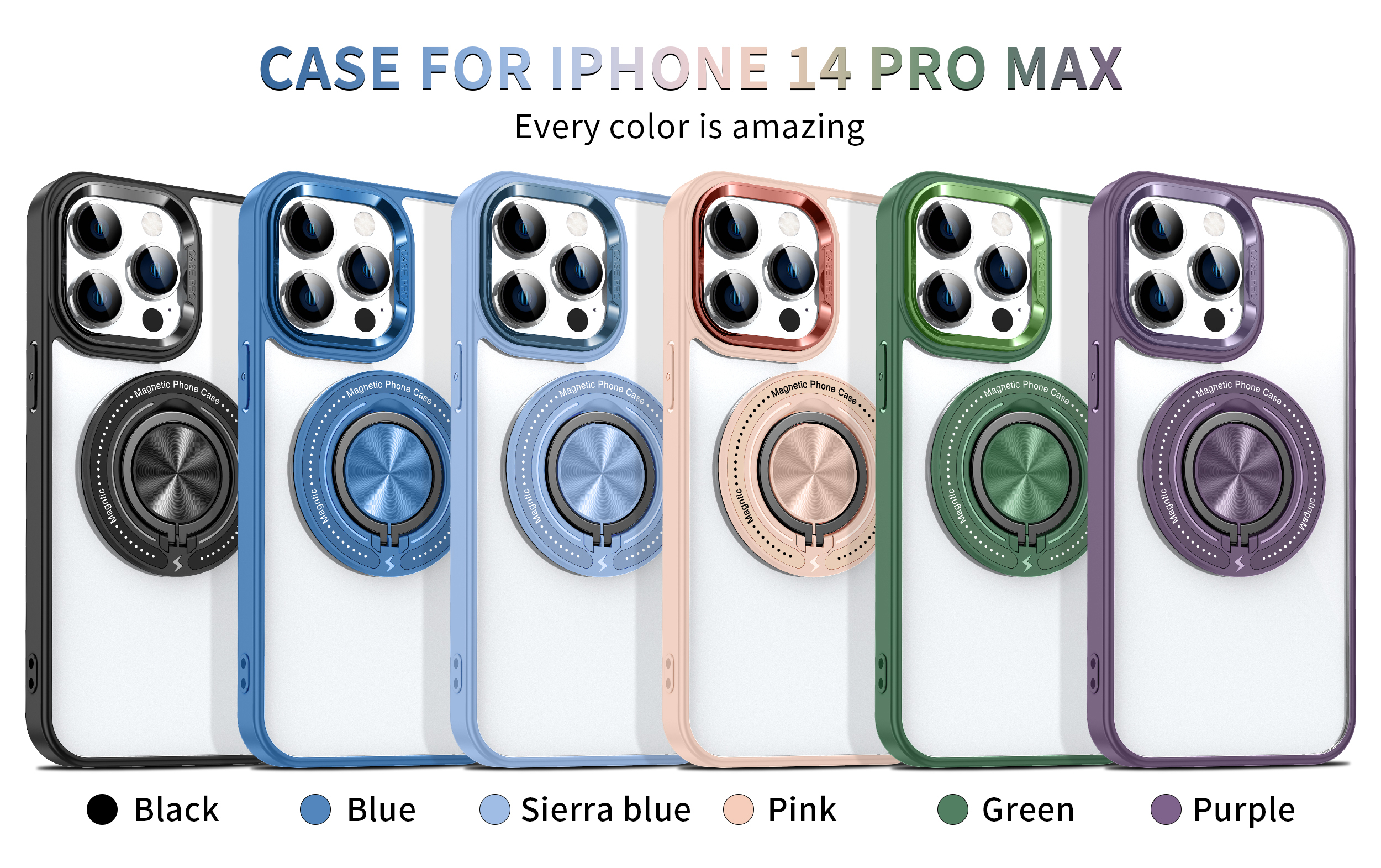 SBR-KY360 Degree Ring Case for iphone 14 15 16 pro max Metal Camera Lens Protect Shockproof Cover With Stand