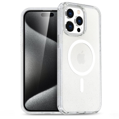 SBR-FYHK Supper Crystal Stay Clear Glitter Mobile Case With Strong Magnetic Cover for iPhone 16 Pro Max