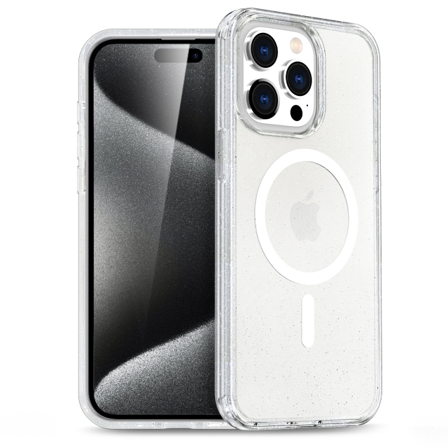 SBR-FYHK Supper Crystal Stay Clear Glitter Mobile Case With Strong Magnetic Cover for iPhone 16 Pro Max