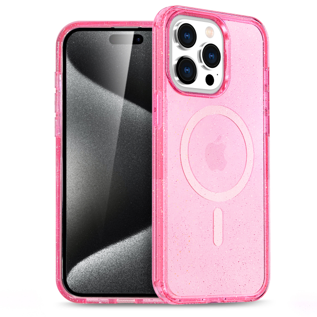 SBR-FYHK Supper Crystal Stay Clear Glitter Mobile Case With Strong Magnetic Cover for iPhone 16 Pro Max
