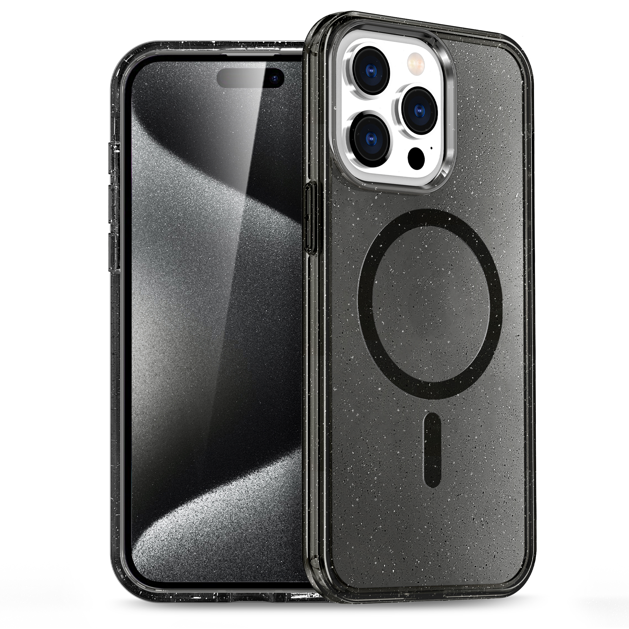 SBR-FYHK Supper Crystal Stay Clear Glitter Mobile Case With Strong Magnetic Cover for iPhone 16 Pro Max