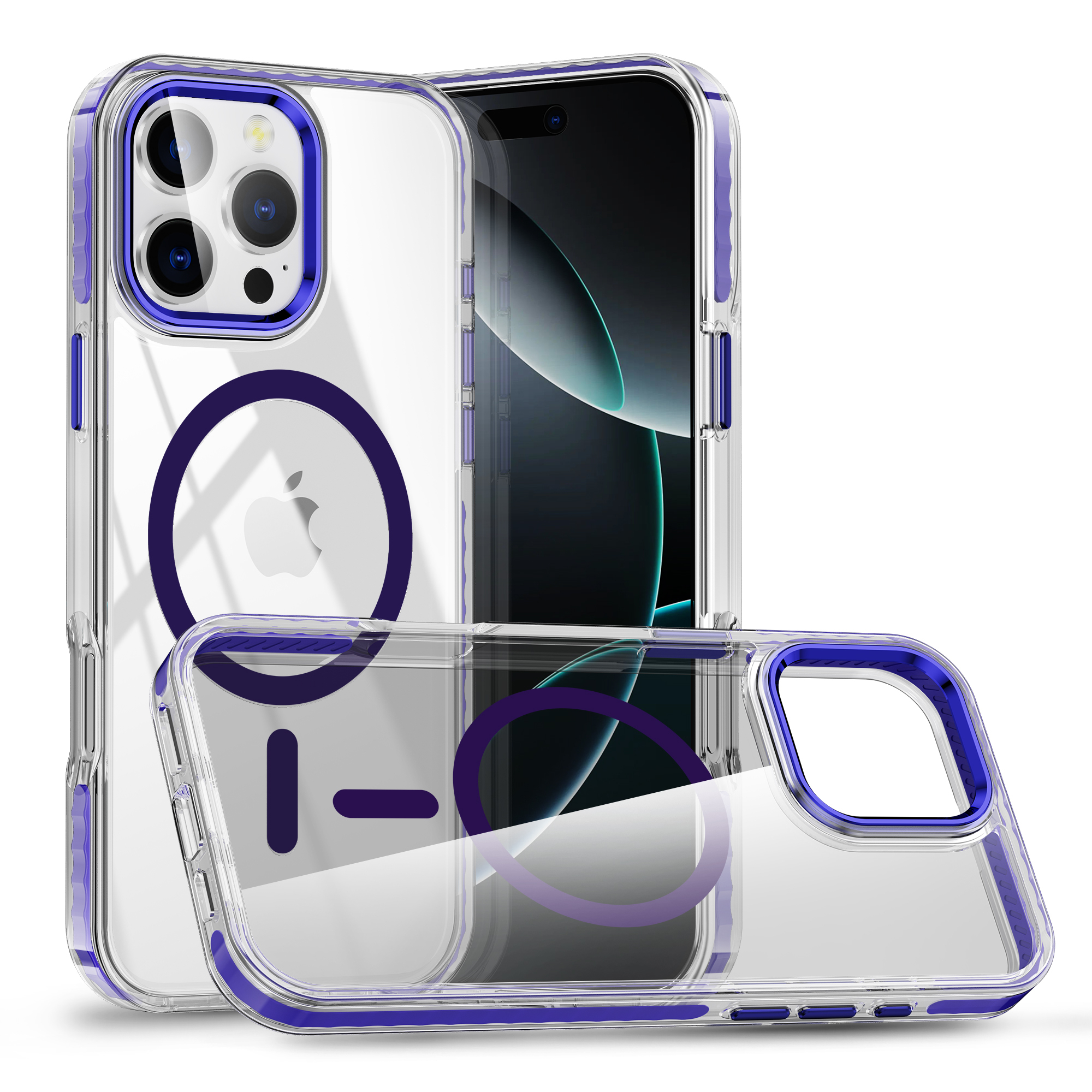 SBR-TCSQN For iphone 16 16pro max Shockproof case Transparent Back with Colorful Side Pc Frame Wireless Charging case for iphone 15 Pro Max