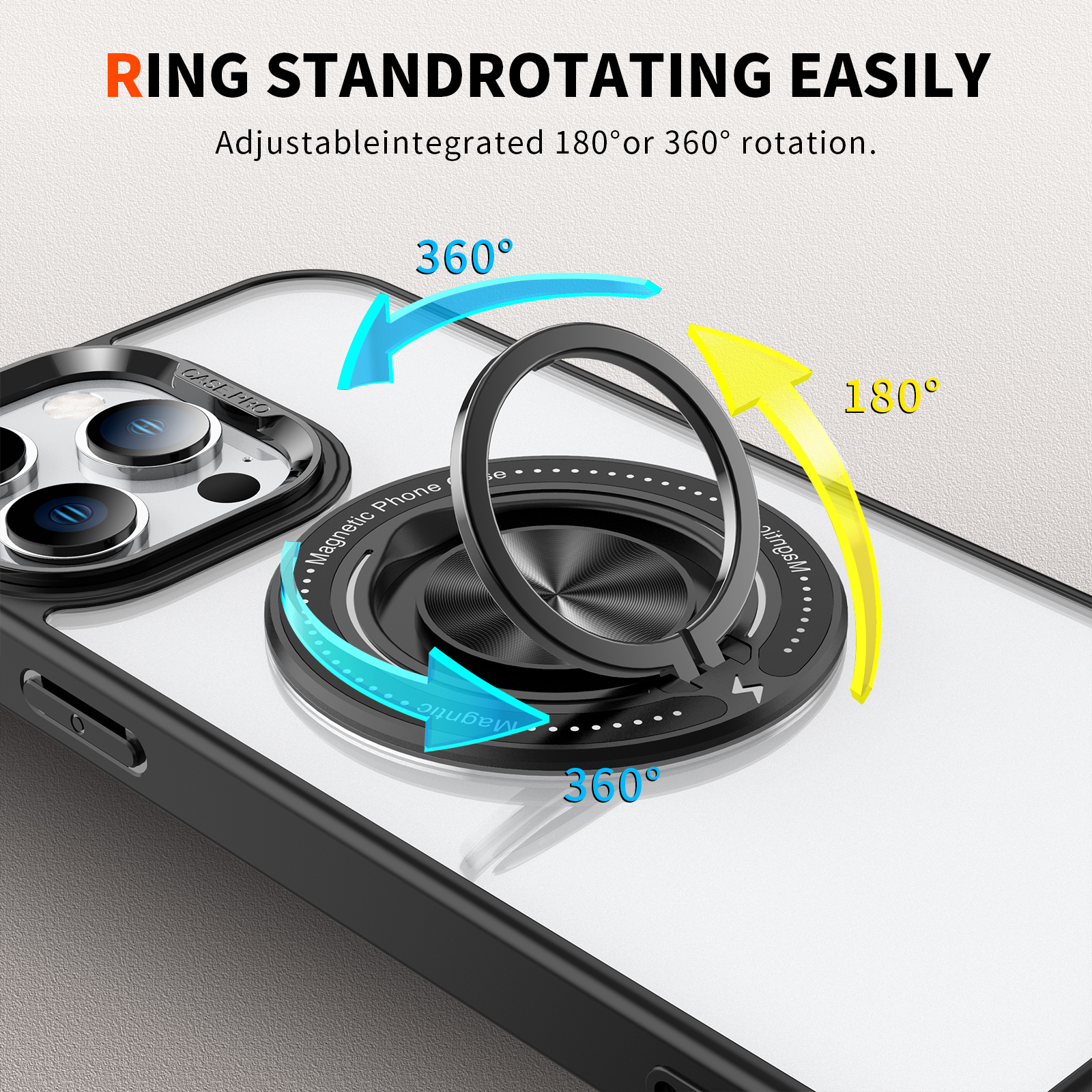 SBR-KY360 Degree Ring Case for iphone 14 15 16 pro max Metal Camera Lens Protect Shockproof Cover With Stand