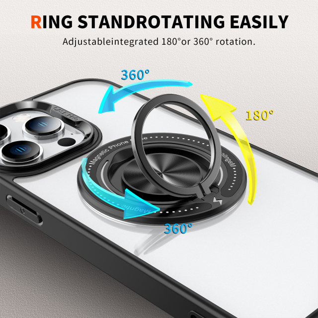 SBR-KY360 Degree Ring Case for iphone 14 15 16 pro max Metal Camera Lens Protect Shockproof Cover With Stand
