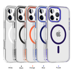 SBR-TCSQN For iphone 16 16pro max Shockproof case Transparent Back with Colorful Side Pc Frame Wireless Charging case for iphone 15 Pro Max