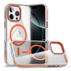 SBR-TCSQN For iphone 16 16pro max Shockproof case Transparent Back with Colorful Side Pc Frame Wireless Charging case for iphone 15 Pro Max