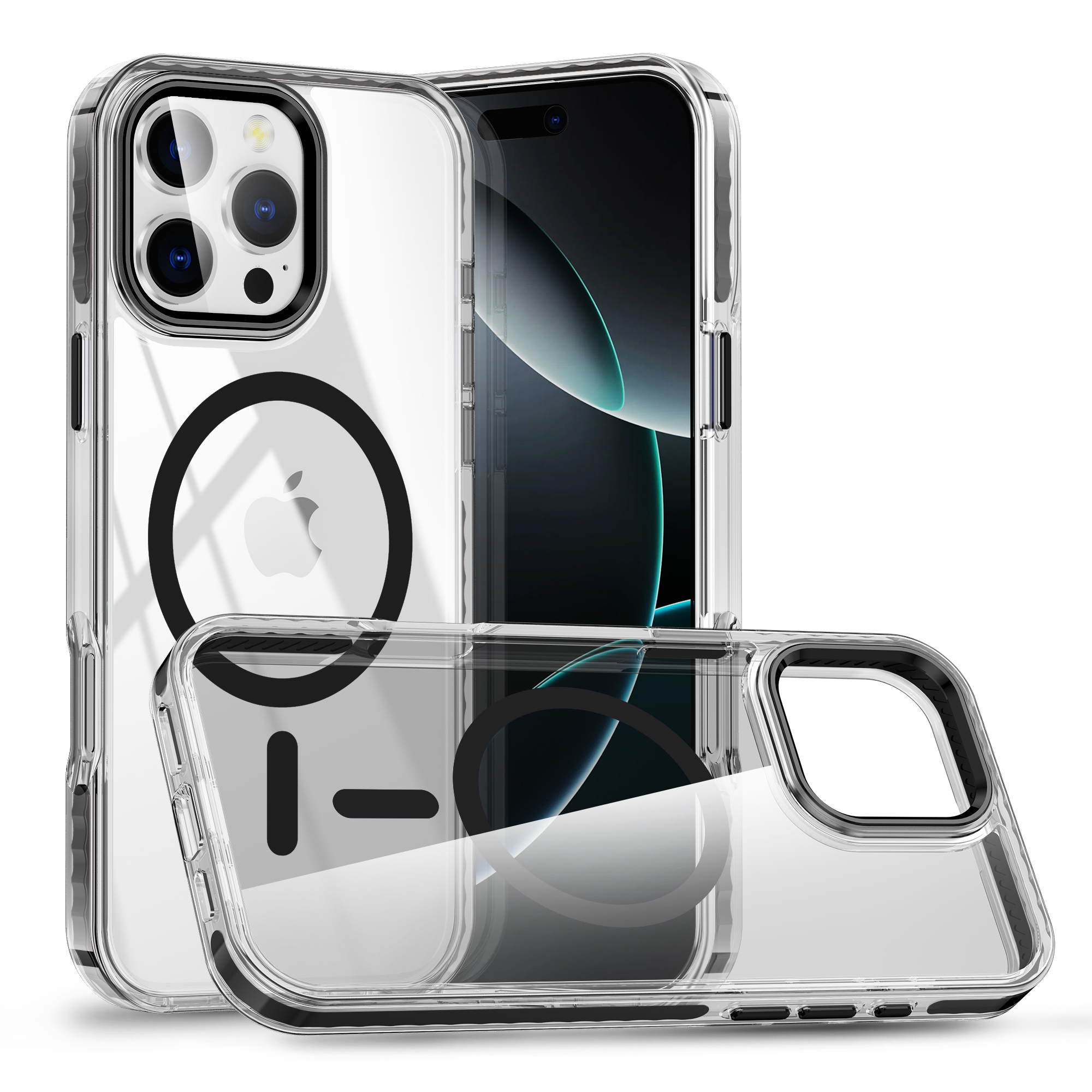 SBR-TCSQN For iphone 16 16pro max Shockproof case Transparent Back with Colorful Side Pc Frame Wireless Charging case for iphone 15 Pro Max