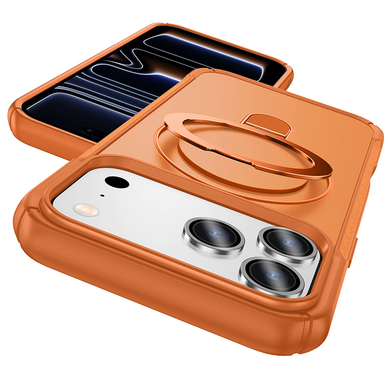 SBR-JS TPU/PC hybrid case with aluminum ring stand support wireless charge for iphone 16 17 18 pro promax