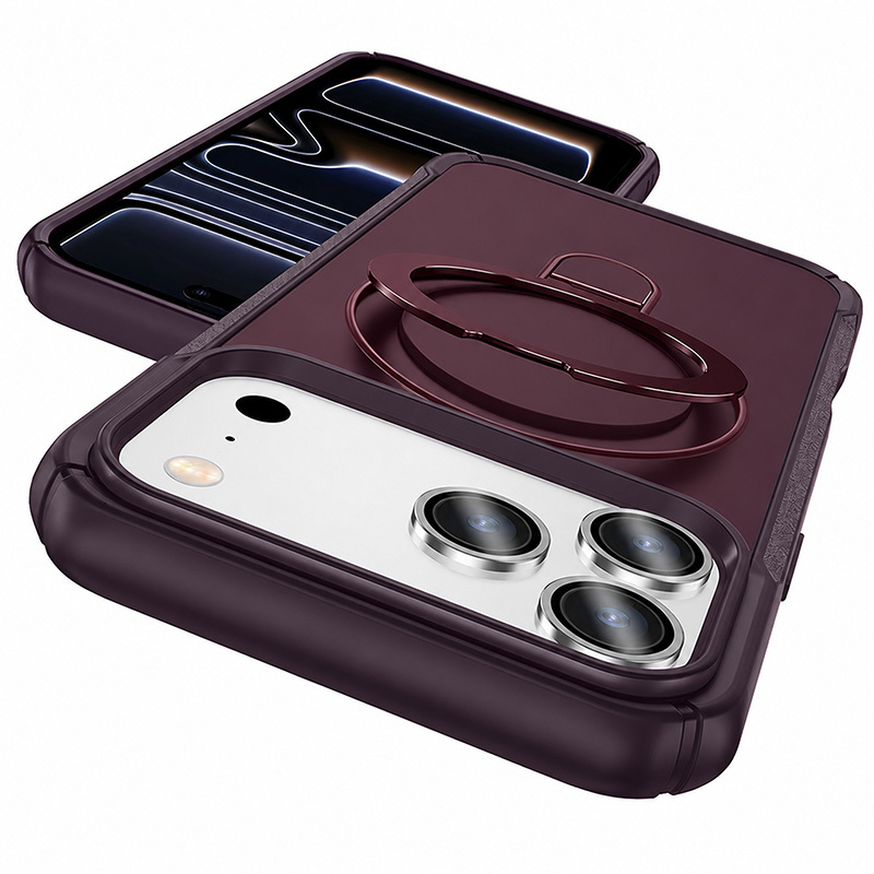 SBR-JS TPU/PC hybrid case with aluminum ring stand support wireless charge for iphone 16 17 18 pro promax