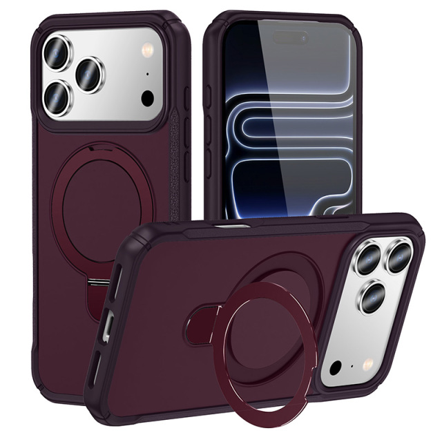 SBR-JS TPU/PC hybrid case with aluminum ring stand support wireless charge for iphone 16 17 18 pro promax