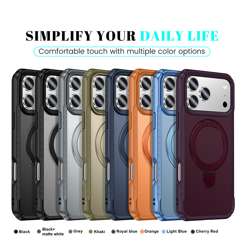 SBR-JS TPU/PC hybrid case with aluminum ring stand support wireless charge for iphone 16 17 18 pro promax