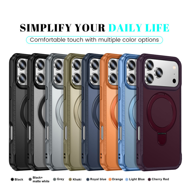 SBR-JS TPU/PC hybrid case with aluminum ring stand support wireless charge for iphone 16 17 18 pro promax