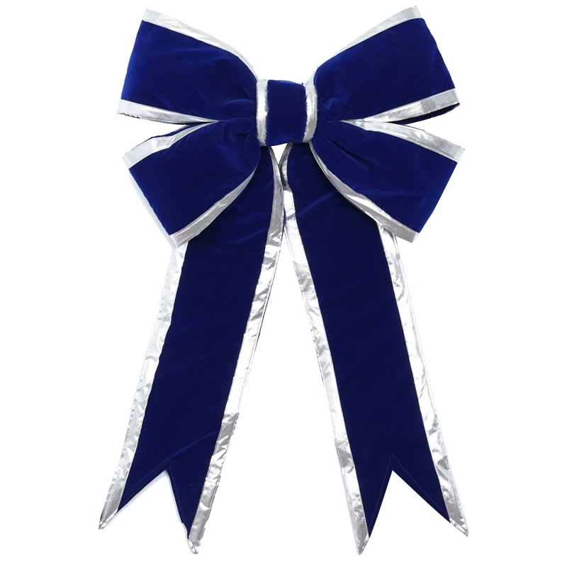 24" Velvet Structural Blue Bow with Gold Trim Custom Colorful Bow Wired Bow