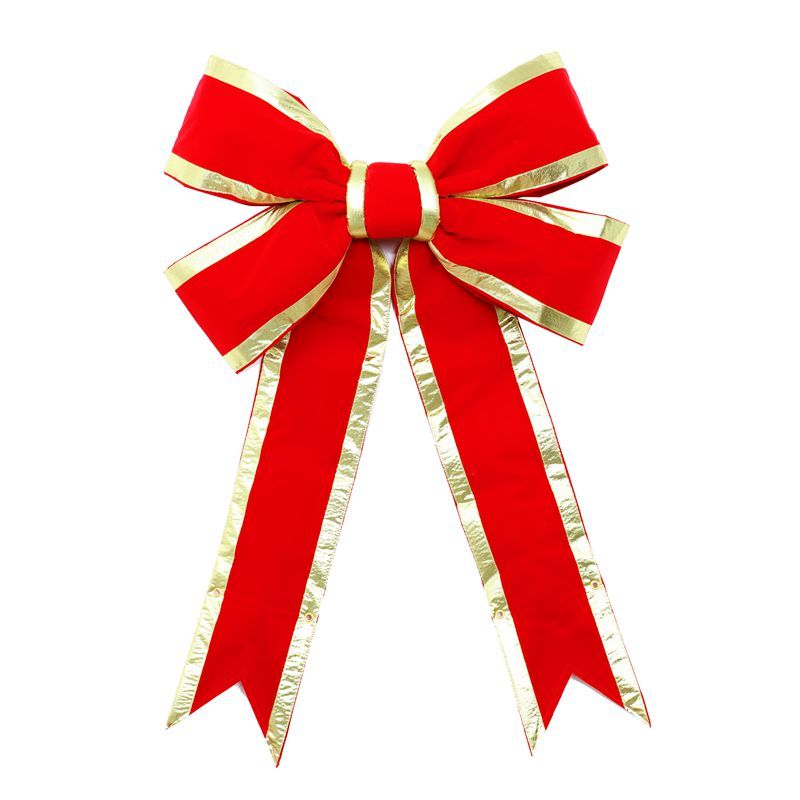 24" Velvet Traditional Red Bow with Gold Trim Miniature Decorative Bows for Decor