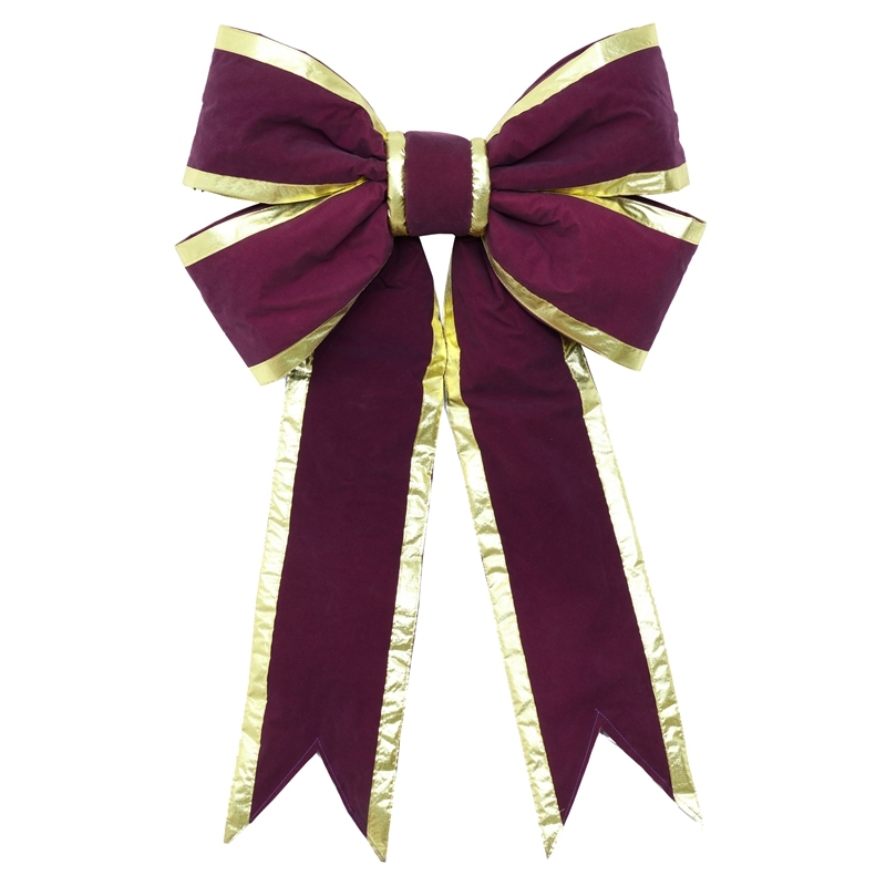 18" Velvet Structural Burgundy Bow with Gold Trim Bows for Sparkling Christmas Displays