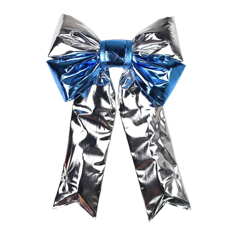 24 in giant commercial holiday bows Silver blue 2-tone Mylar Structured Bow for Xmas Decoration
