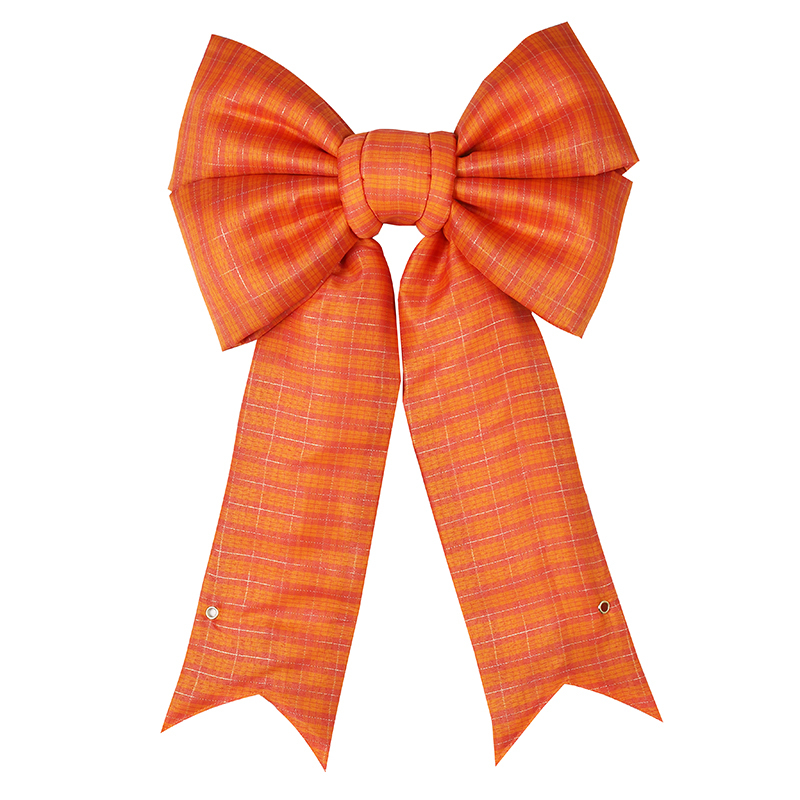 18" Structural Holiday Orange Plaid Nylon Bow for Every Occasion
