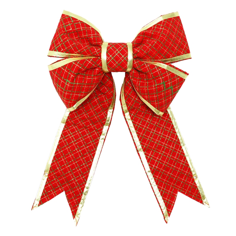 18" New 3D Structural Glitter Plaid Bow with Gold Trim