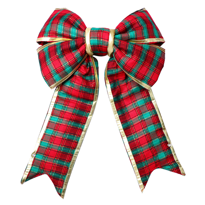 18in New Structural Green Red Plaid Bow with Gold Trim