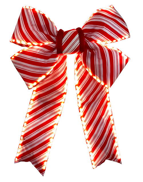 Pre-lit 36in Candy Cane Stripe Nylon Bow with LED Lights for Easter Festival Decoration