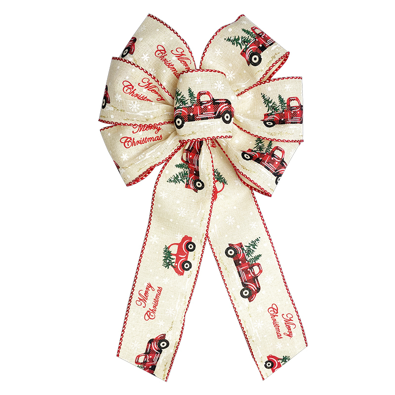 High Quality Burlap Ribbons Red Truck Tree Wreath Bow