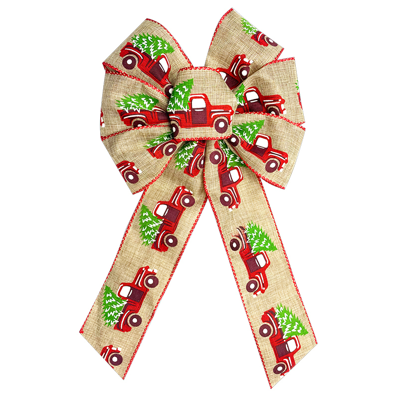 High Quality Burlap Ribbons Red Truck Tree Wreath Bow