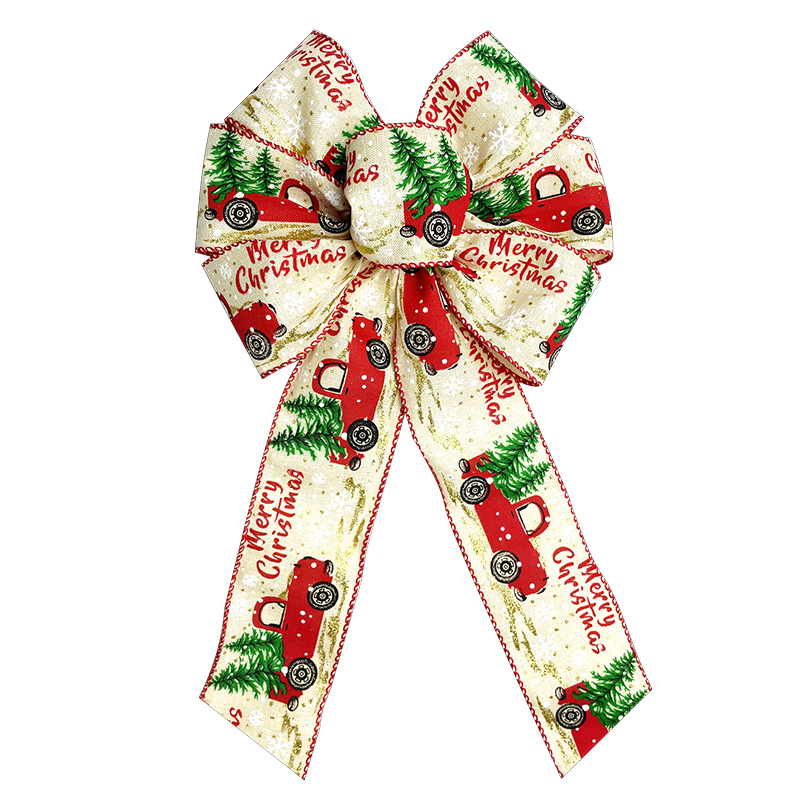 High Quality Burlap Ribbons Red Truck Tree Wreath Bow