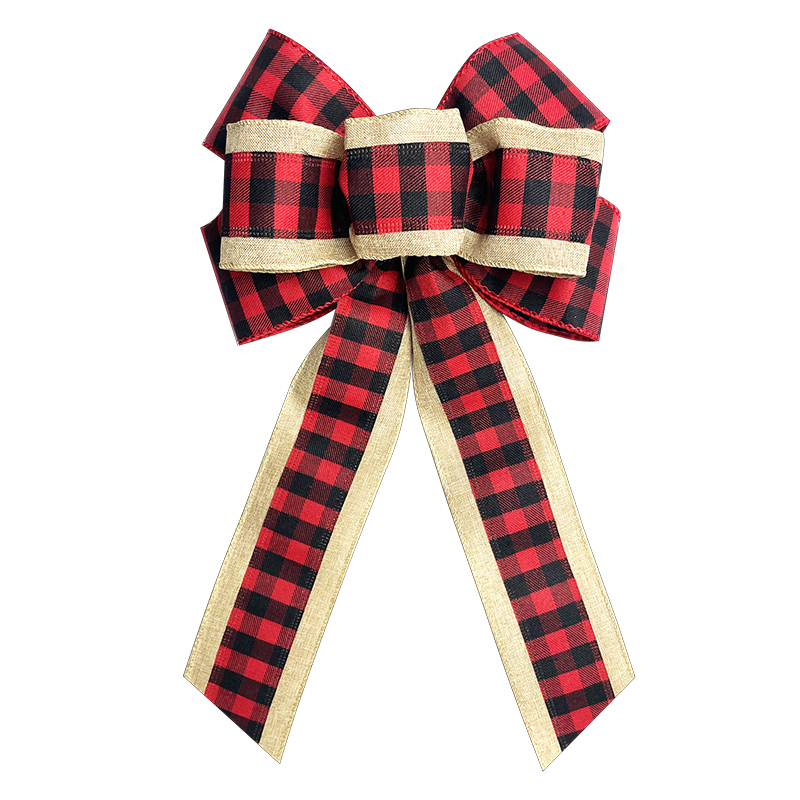 Red Black Buffalo Plaid Wreath Bow for Christmas Décor