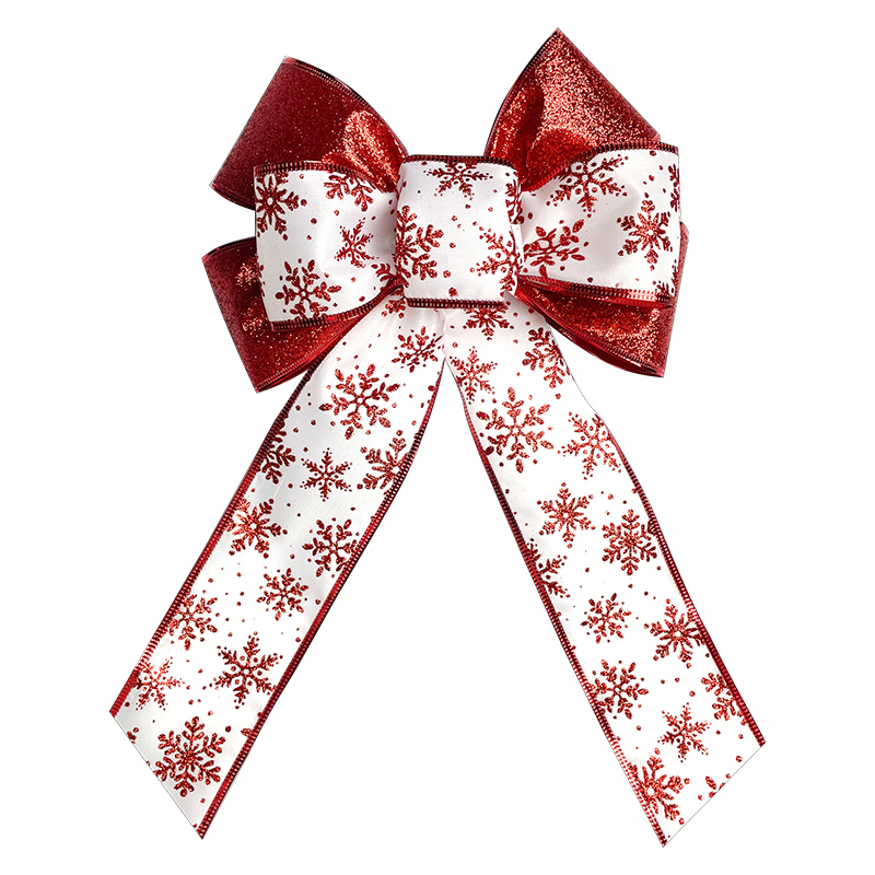 Red Glitter and Christmas Snowflake Ribbon Wreath Bow