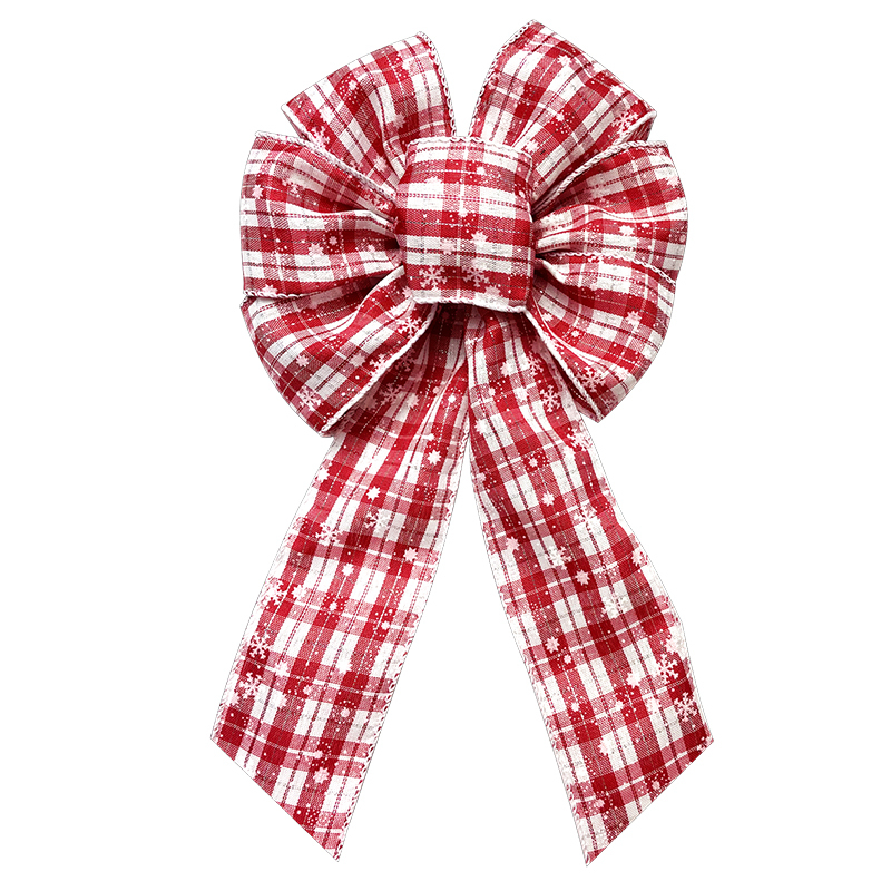 Snowflake Wreath Bows Red and White Plaid Bows for Indoor Outdoor Christmas Decorations