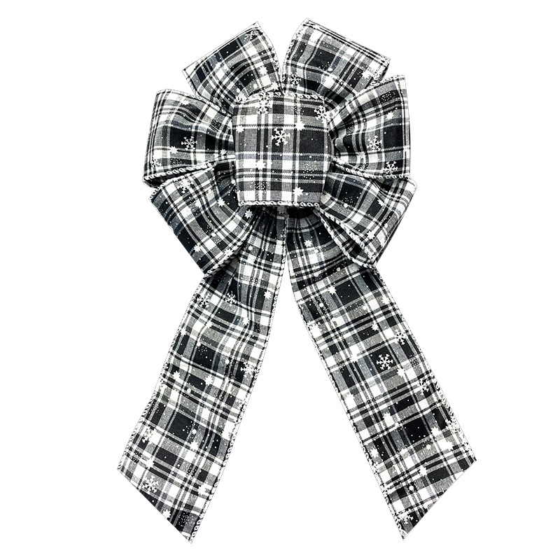 Snowflake Wreath Bows White and Black Plaid Bows for Indoor Outdoor Christmas Decorations