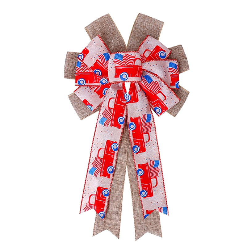 Wired American Flag Truck and Burlap Bow for Memorial Day Independence Day
