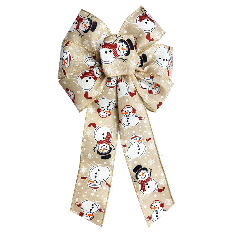 Wired Blusty Snowman Burlap Ribbons Natural Bow
