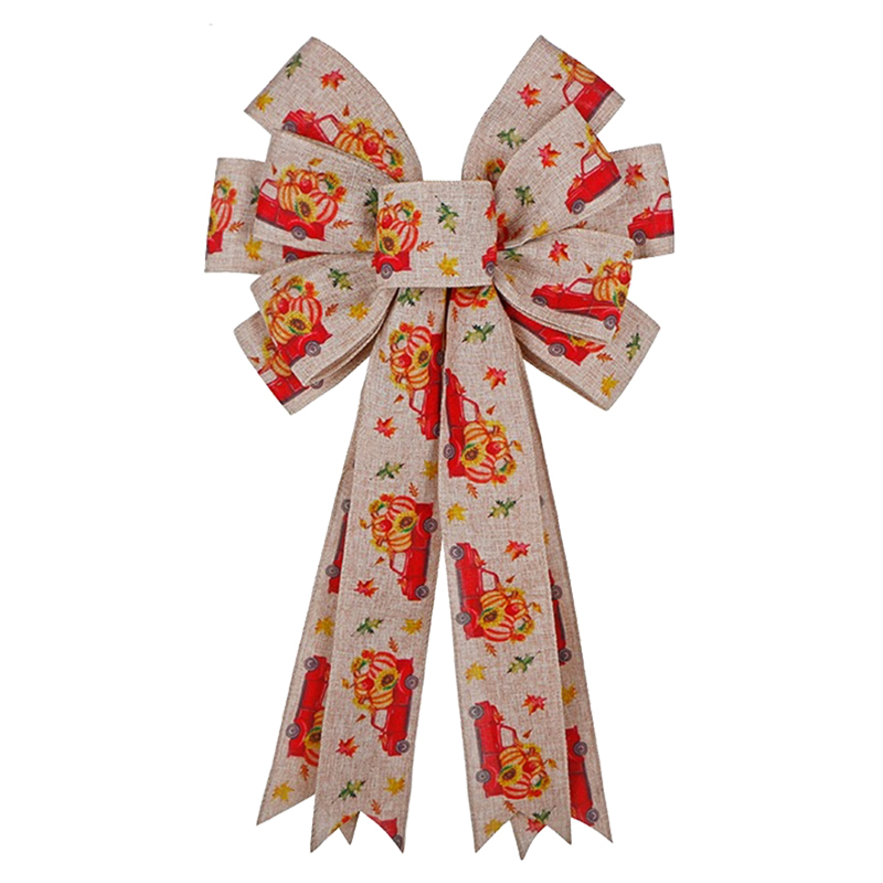 Wired Orange Pumpkin Burlap Thanksgiving Bow Tree Topper Fall