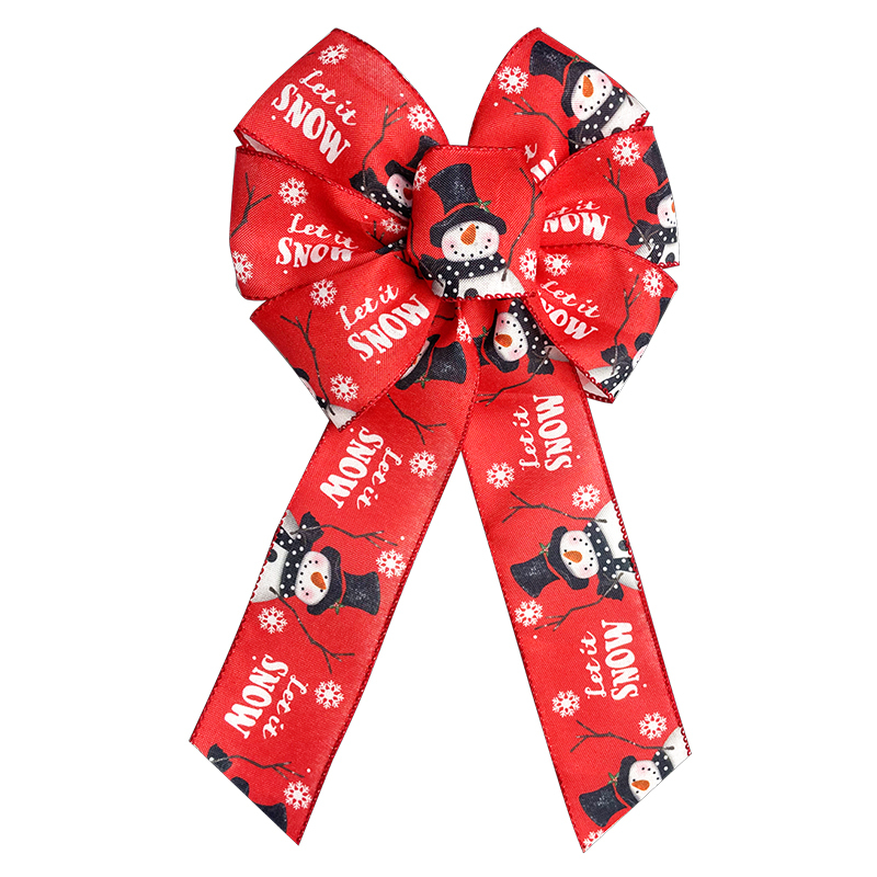 Wired Red Buffalo Candy Snowman Christmas Bow