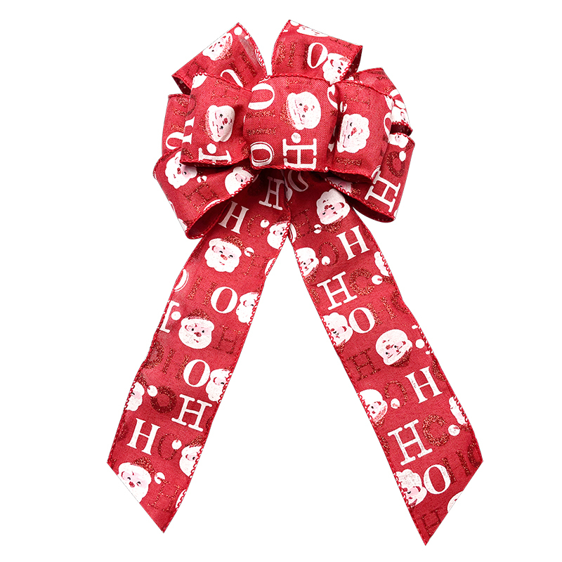 Wired Red Christmas Santa Ribbon Bow for Wreath