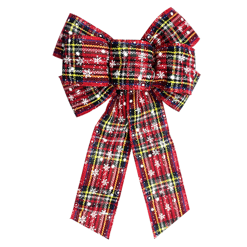 Wired Snowy Tartan Plaid Christmas Bow